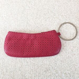 FOSSIL Perforated Leather Wristlet Pink Clutch